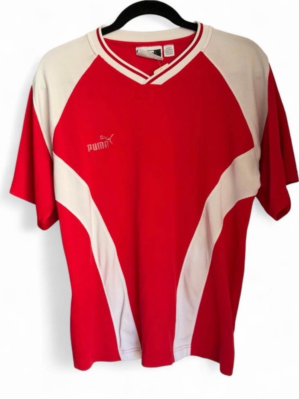 Puma Red and White Men’s Sport Jersey Retro Blokecore Training Top M